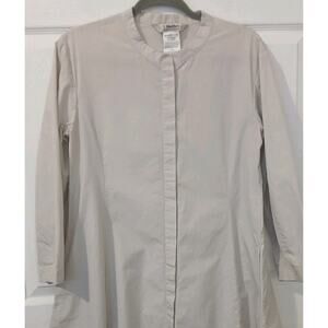 S Max Mara Size 12 Cotton Midi Shirt Dress Ivory Tan Old Money Lagenlook
